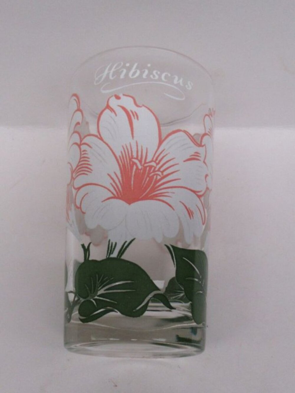 Boscul Vintage White with Pink HIBISCUS 5 Inch Peanut Butter Water Glass